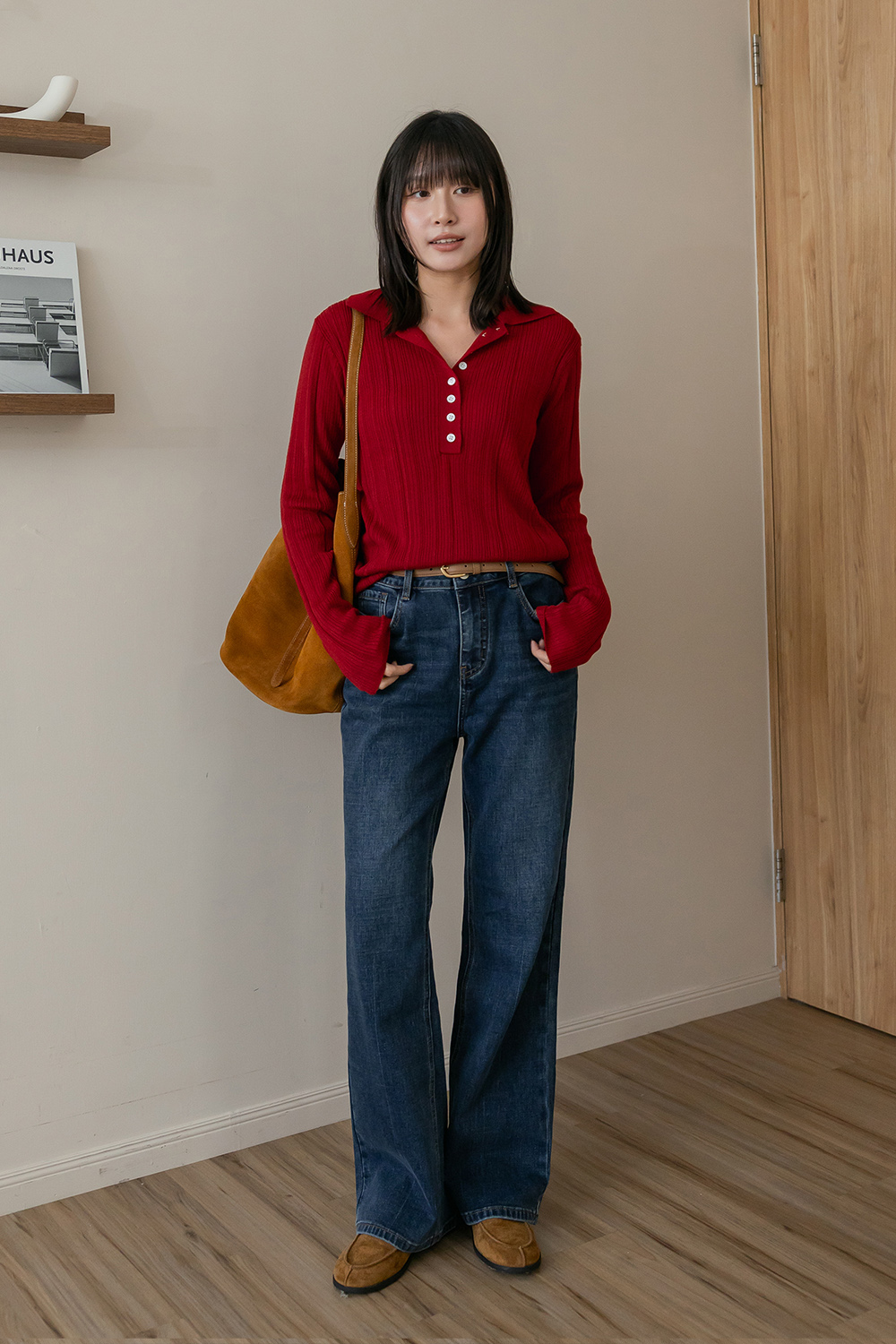 顯瘦前段班  細坑條翻領針織衫