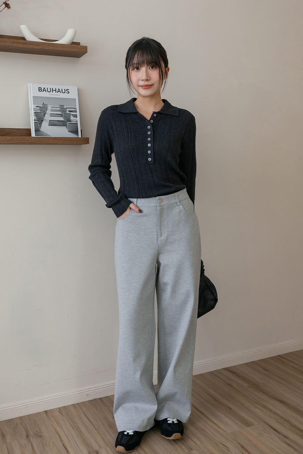 顯瘦前段班  細坑條翻領針織衫