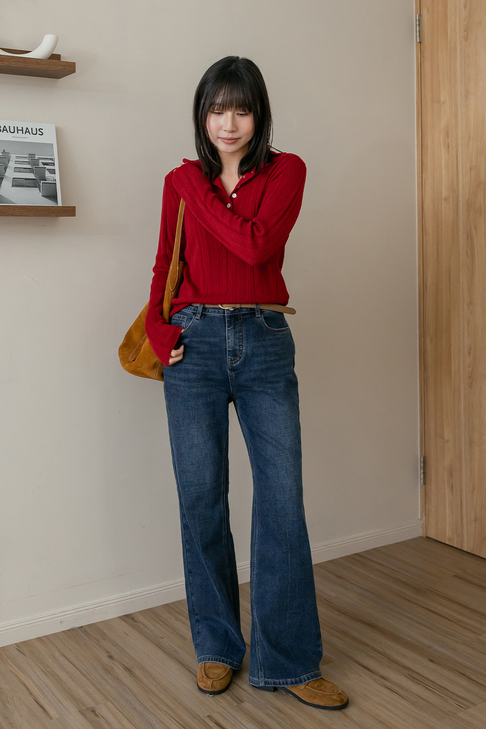 顯瘦前段班  細坑條翻領針織衫