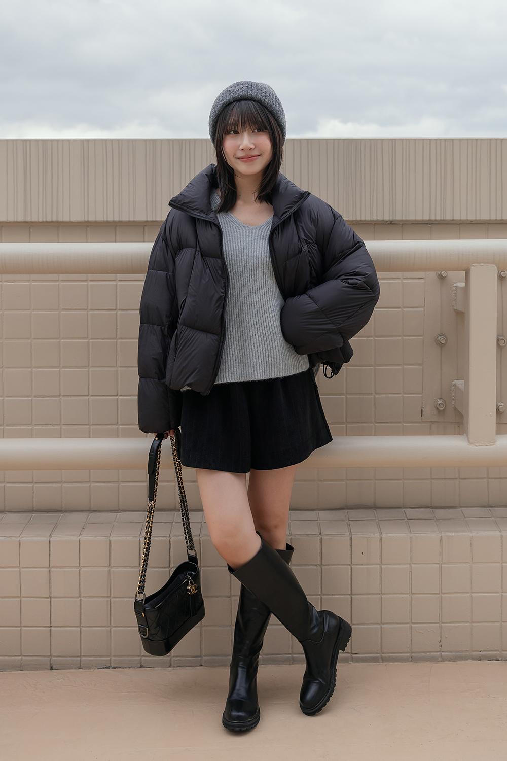 寶劍同款 立領方格羽絨外套