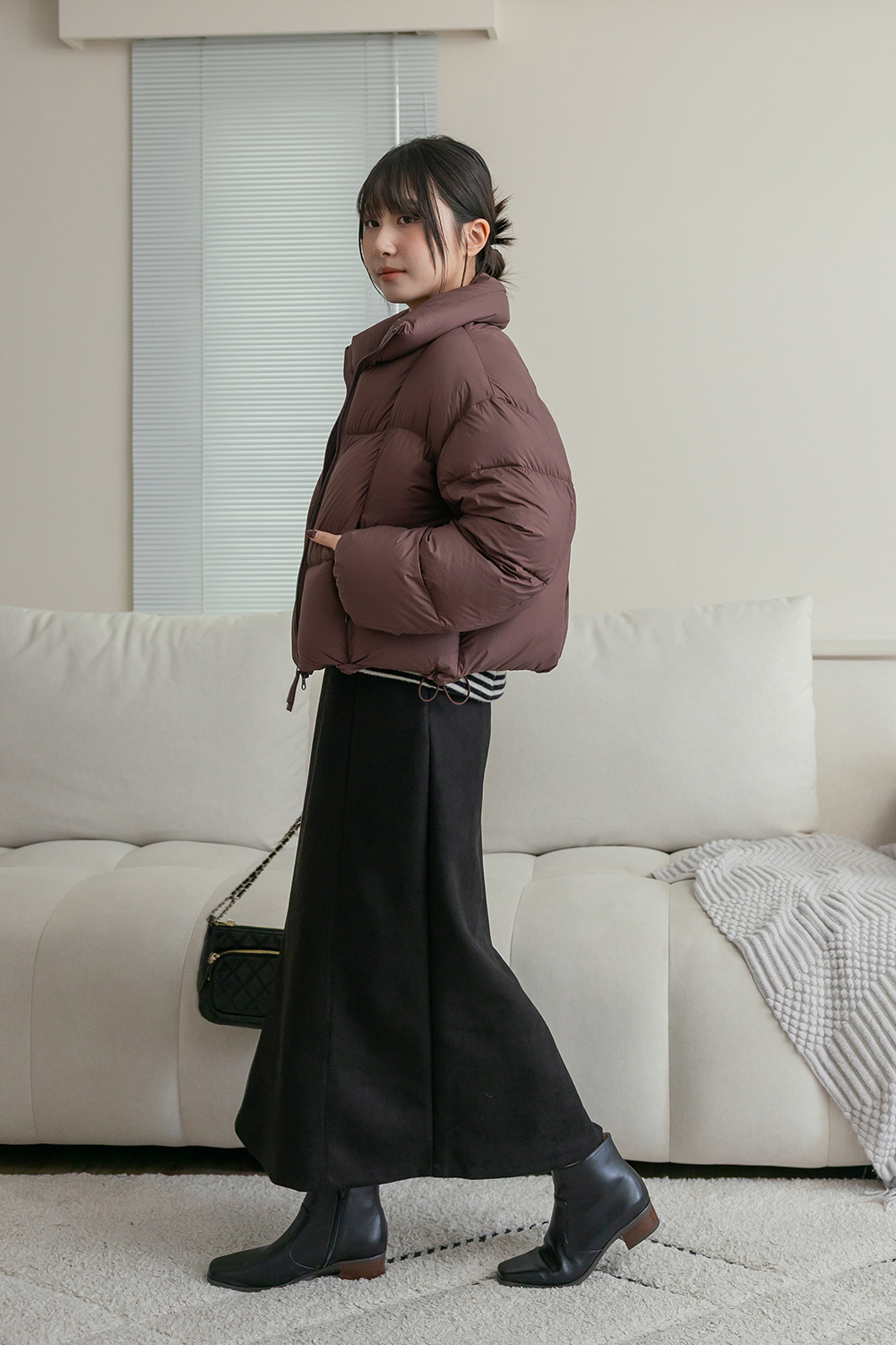 寶劍同款 立領方格羽絨外套