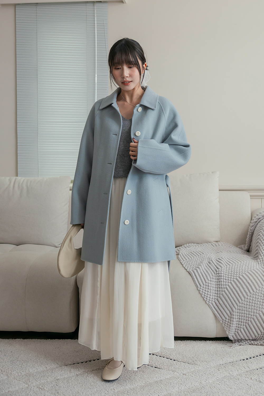 夢幻彩度 羊毛綁帶中長版大衣