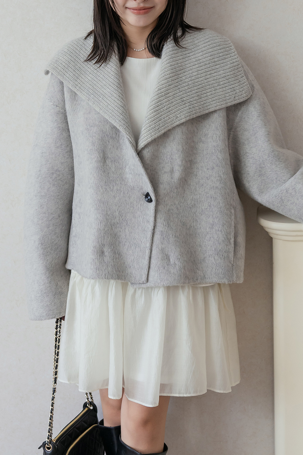 百年一件 針織翻領兩穿羊毛外套