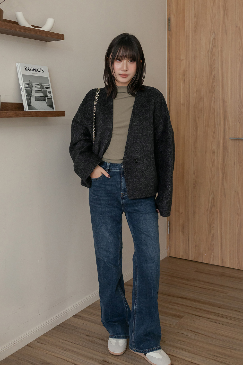 百年一件 針織翻領兩穿羊毛外套