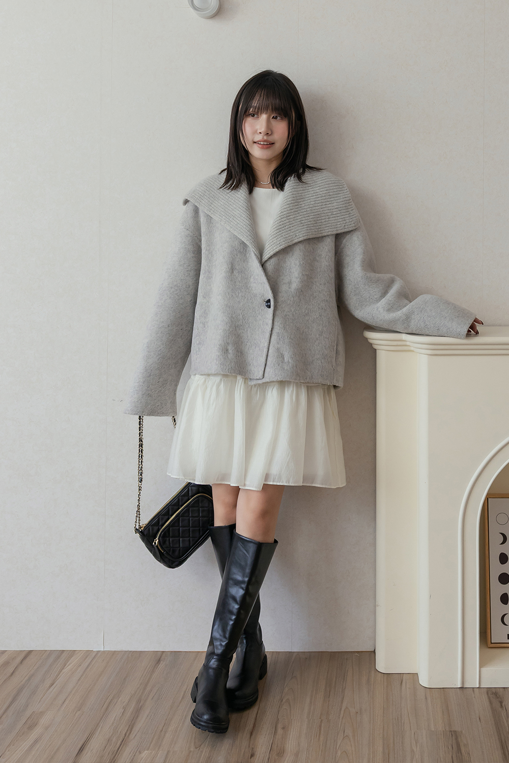 百年一件 針織翻領兩穿羊毛外套