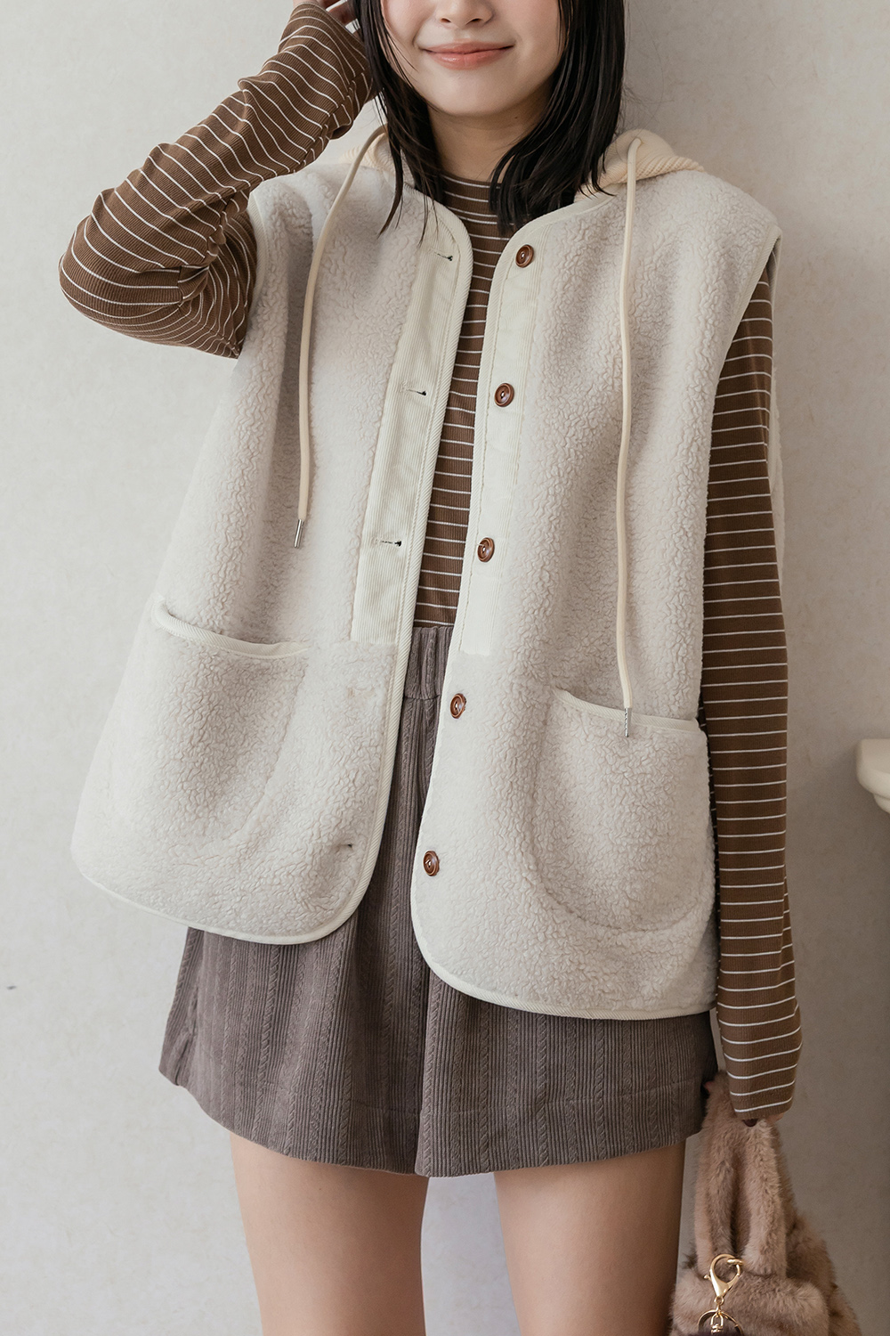 人氣不減 針織連帽羔羊毛背心