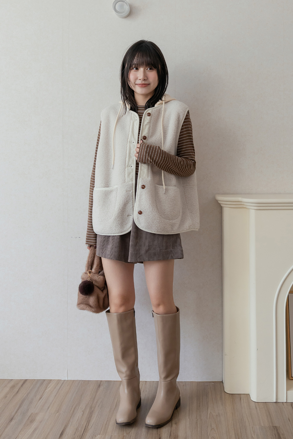 人氣不減 針織連帽羔羊毛背心