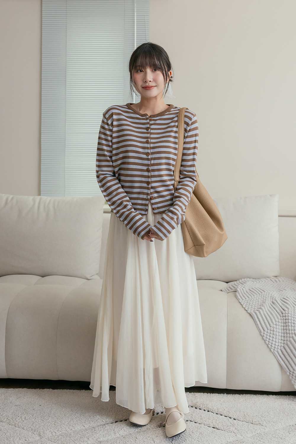 天生好看 跳色條紋薄針織外套