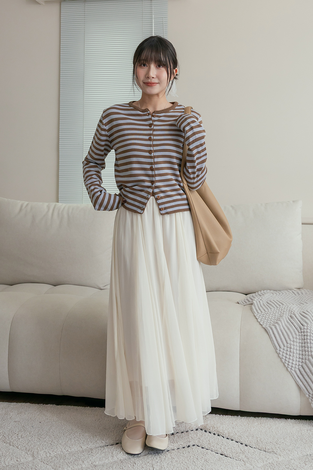 天生好看 跳色條紋薄針織外套