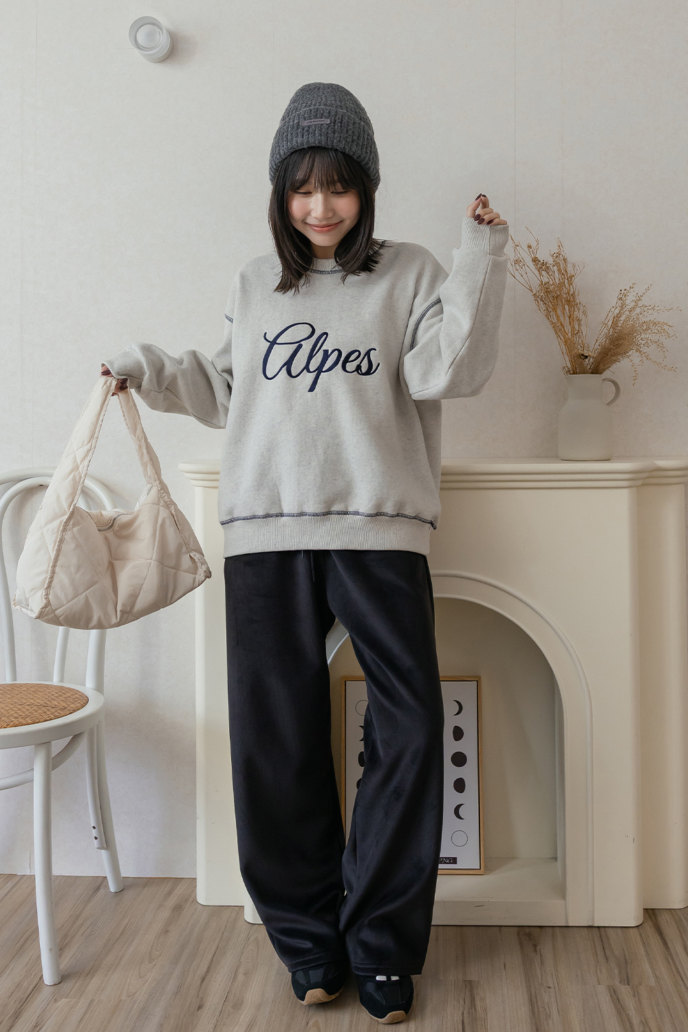 寒流棉褲 內刷毛坑條寬褲