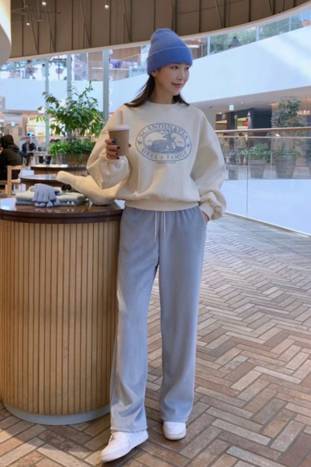 寒流棉褲 內刷毛坑條寬褲