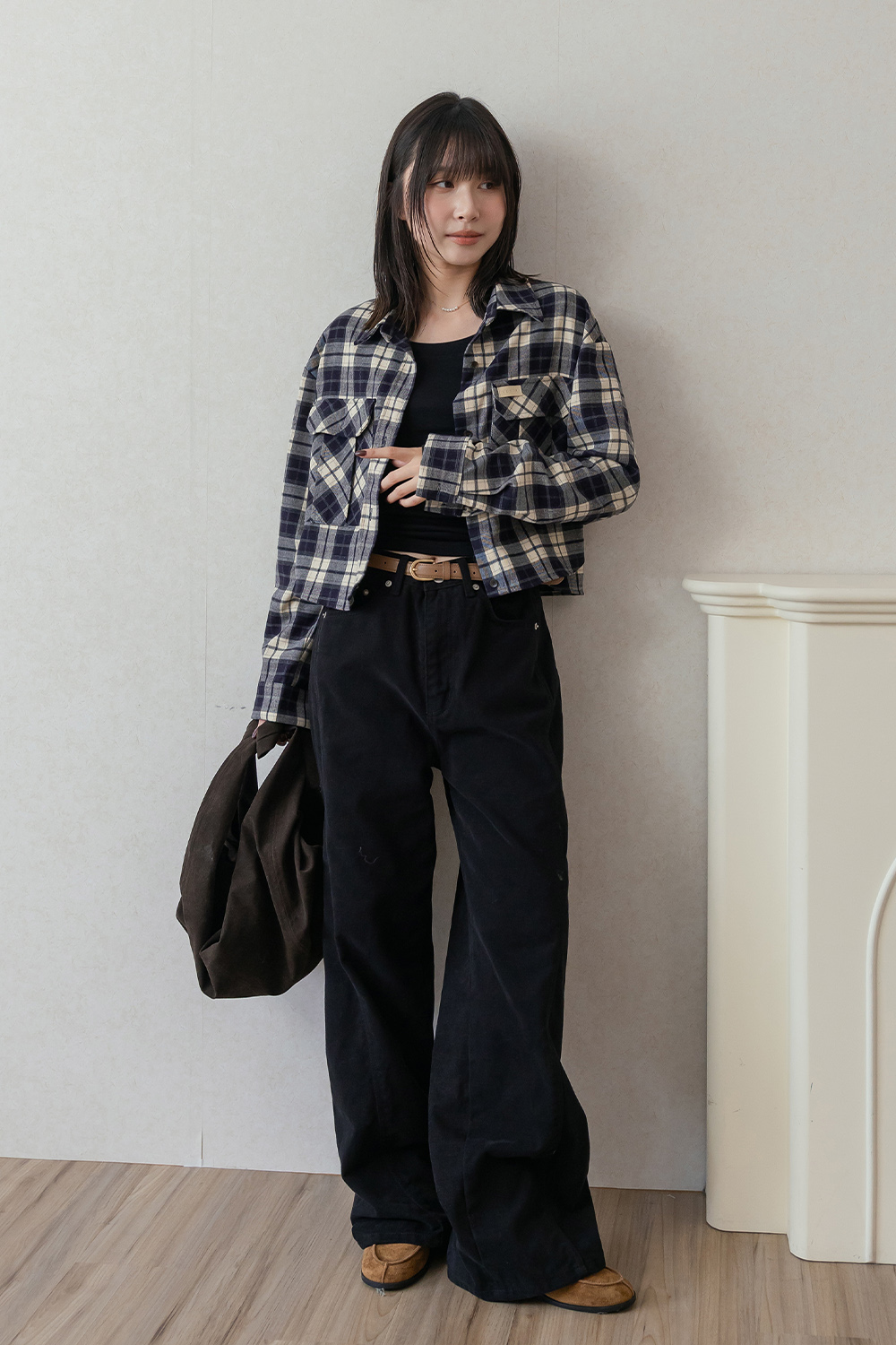 冬日街頭  前剪接磨毛牛仔寬褲