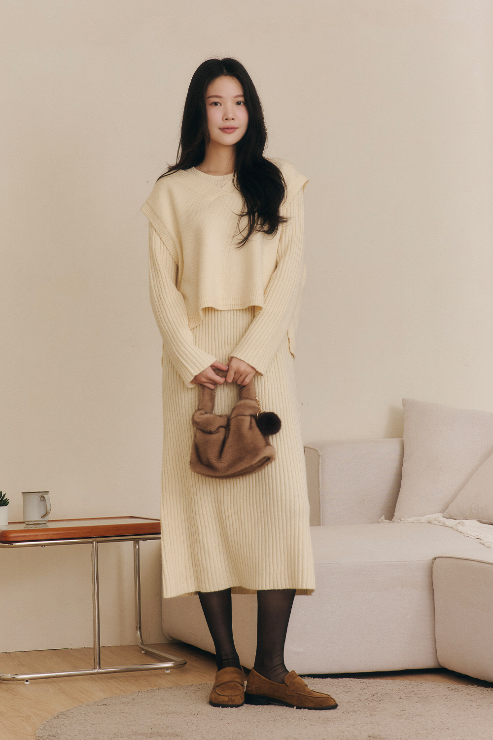 HEALER Made 貝諾松 V領背心坑條針織長洋裝