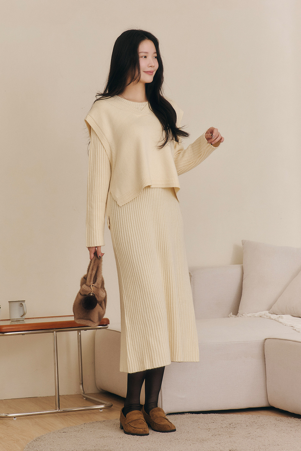 HEALER Made 貝諾松 V領背心坑條針織長洋裝