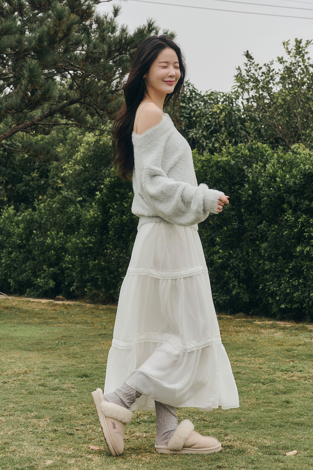 HEALER Made 漂亮的總和 毛絨一字領針織雪紡蛋糕洋裝