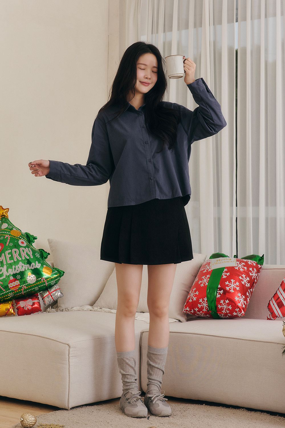 芬蘭時區 輕磨毛短版襯衫