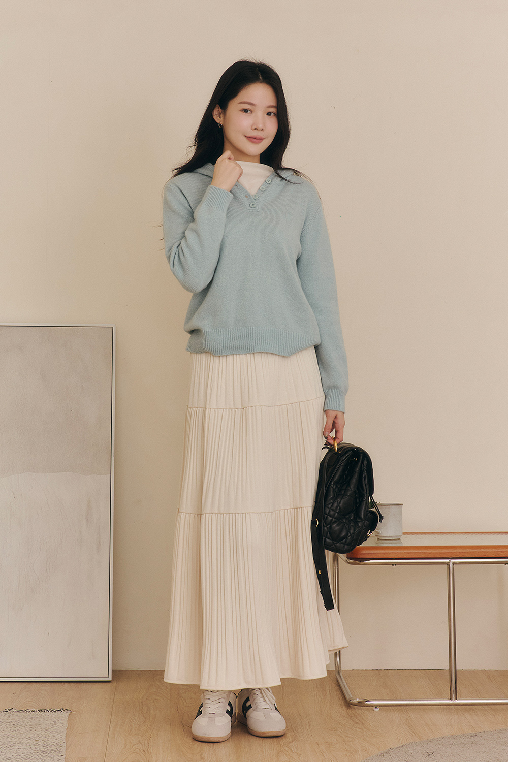 青嶼 連帽半開襟針織毛衣