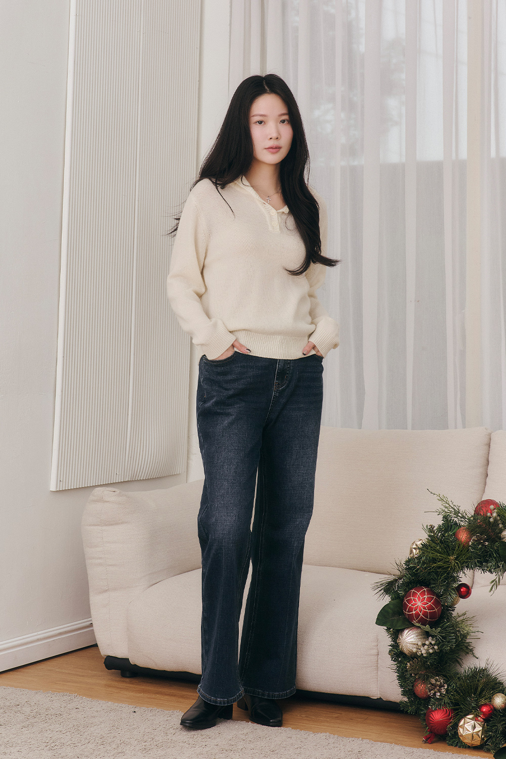 青嶼 連帽半開襟針織毛衣