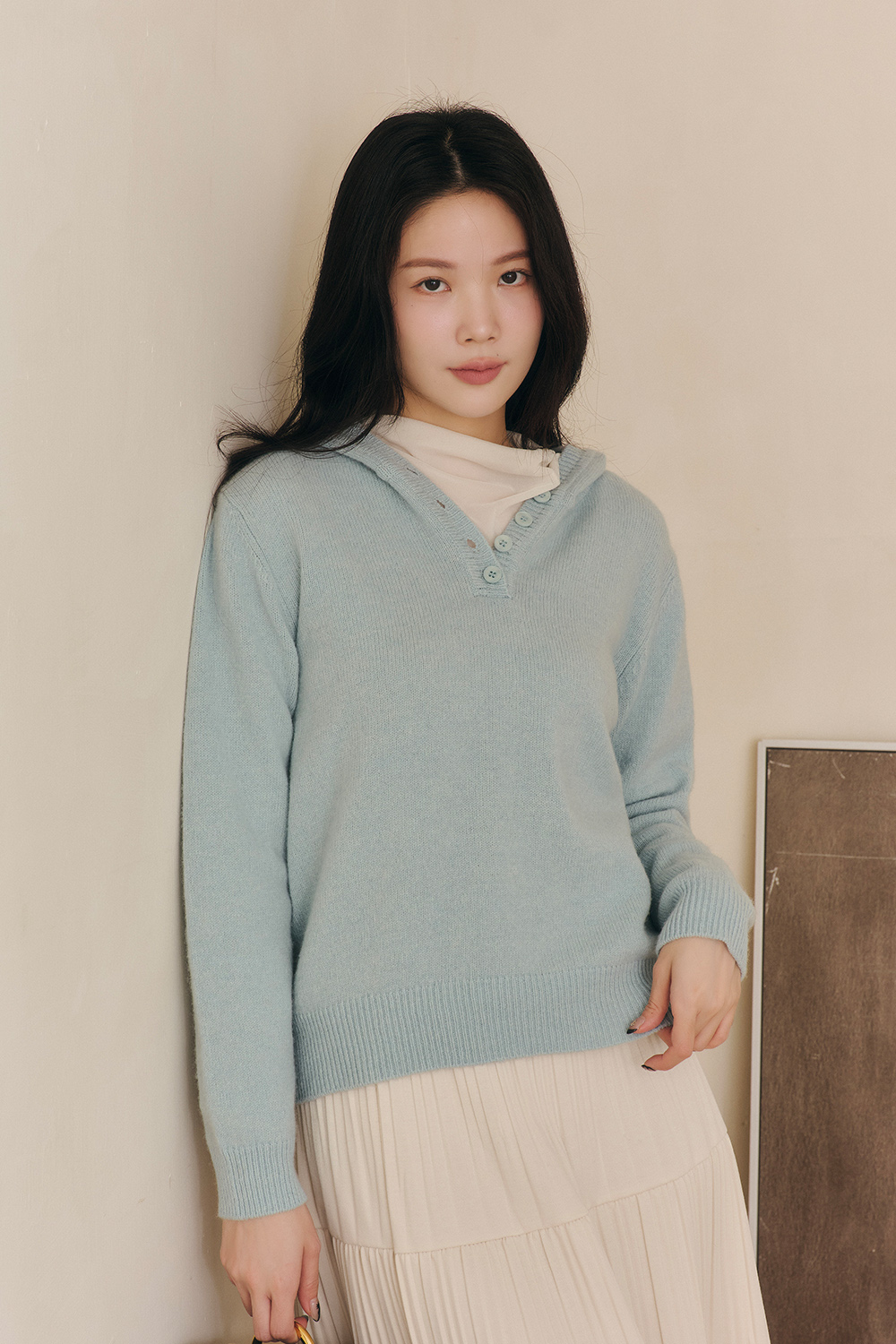青嶼 連帽半開襟針織毛衣