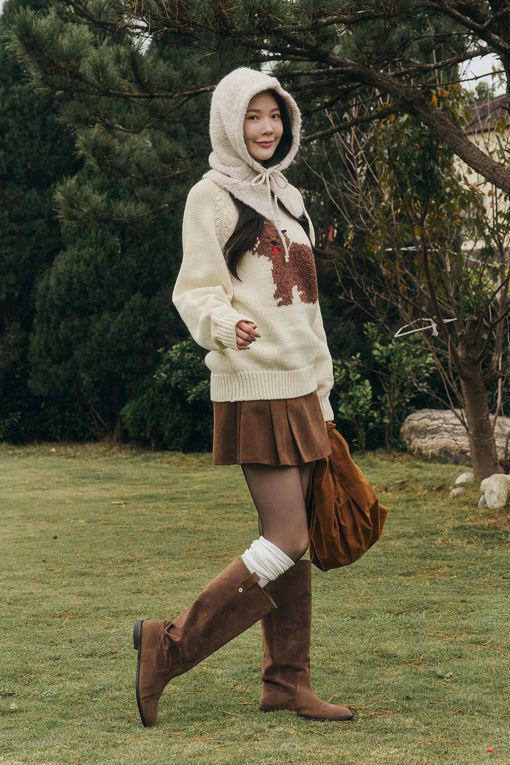 Xmas擠花趣 狗狗緹花粗針織毛衣