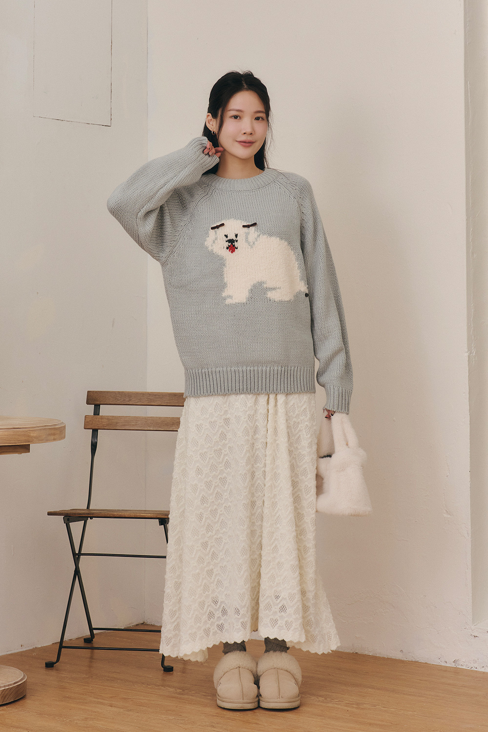 Xmas擠花趣 狗狗緹花粗針織毛衣