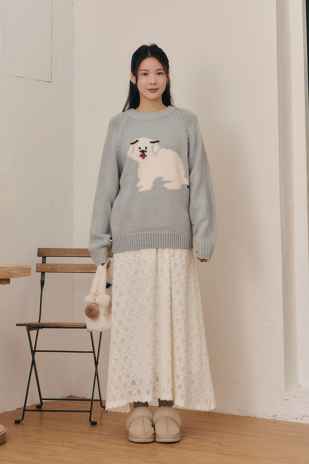 Xmas擠花趣 狗狗緹花粗針織毛衣