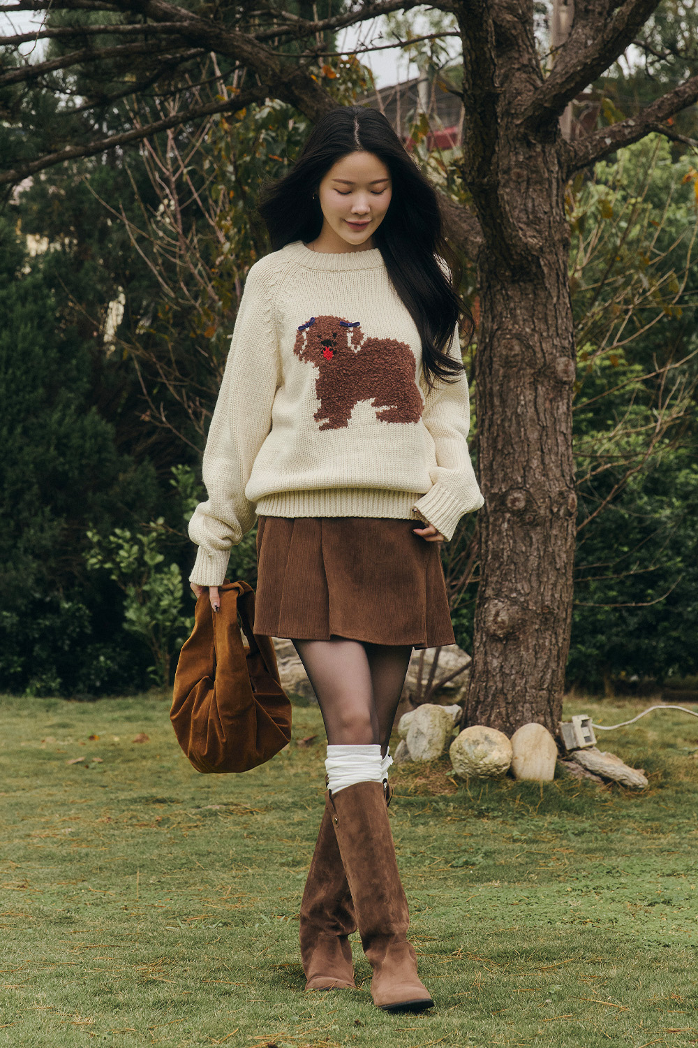 Xmas擠花趣 狗狗緹花粗針織毛衣