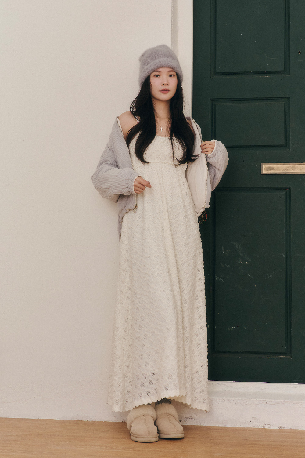 心心戀戀 愛心植絨細肩帶長洋裝