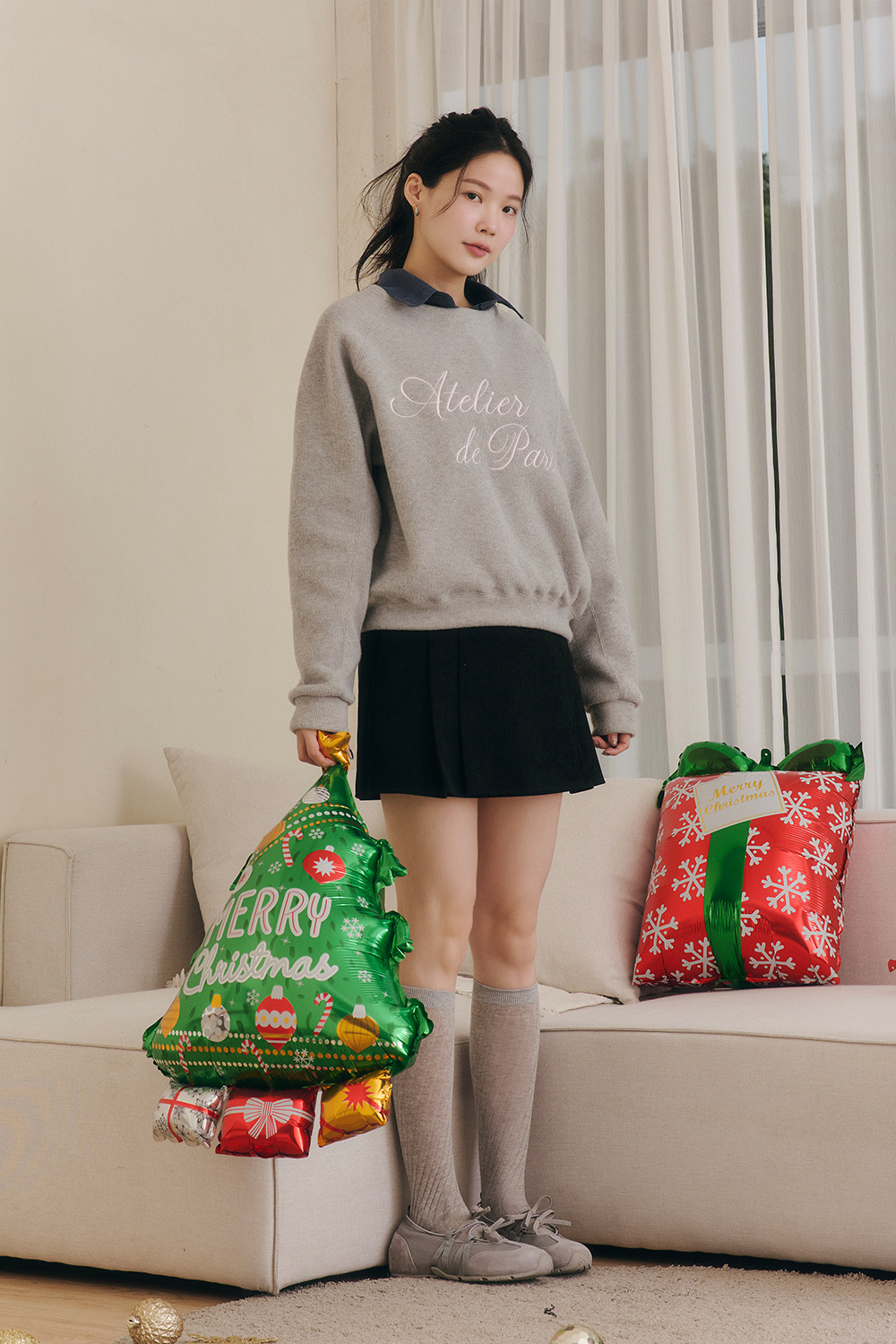 交換禮物 文字繡花刷毛大學T