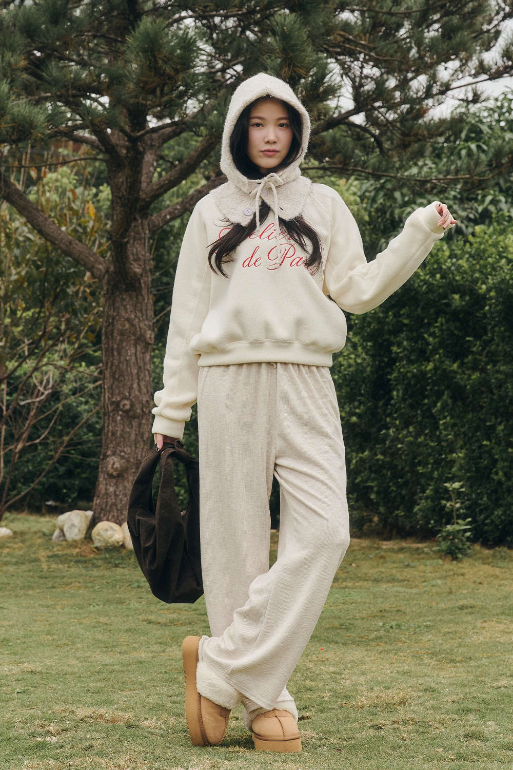 交換禮物 文字繡花刷毛大學T