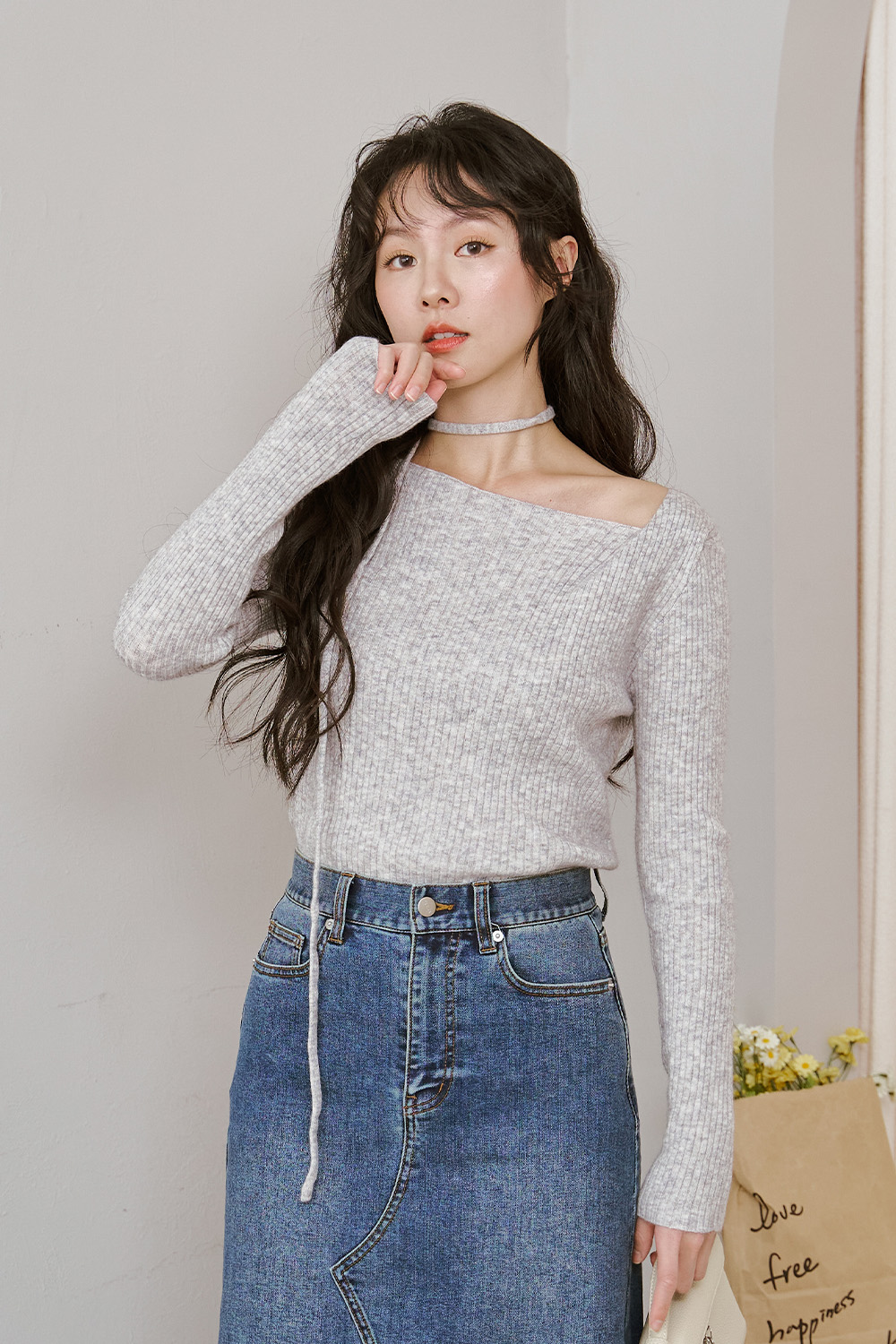 HEALER Made 週年紀念日 斜領綁帶針織上衣