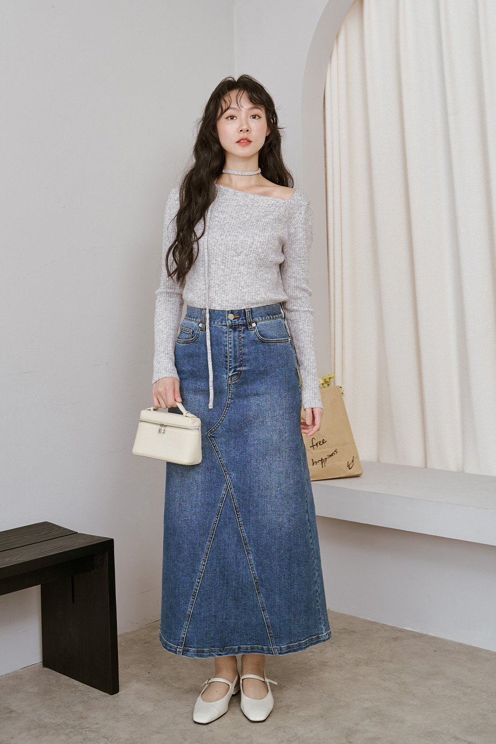 HEALER Made 年末摯愛 水洗感開衩牛仔長裙