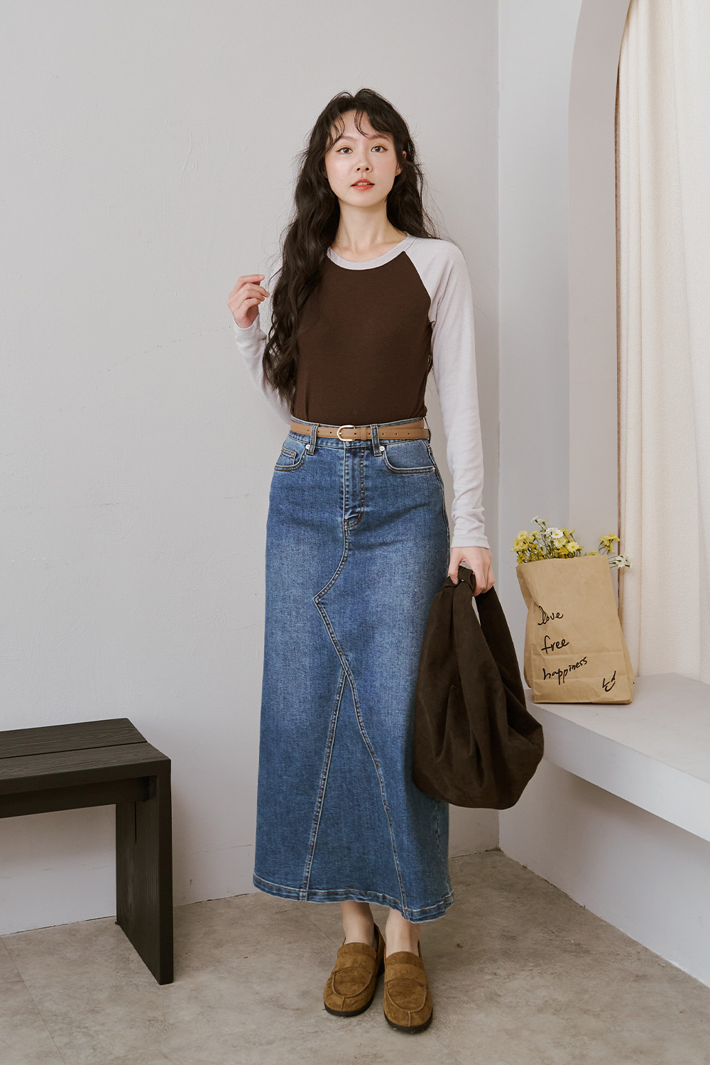 換日線 拼色修身拉克蘭長袖T