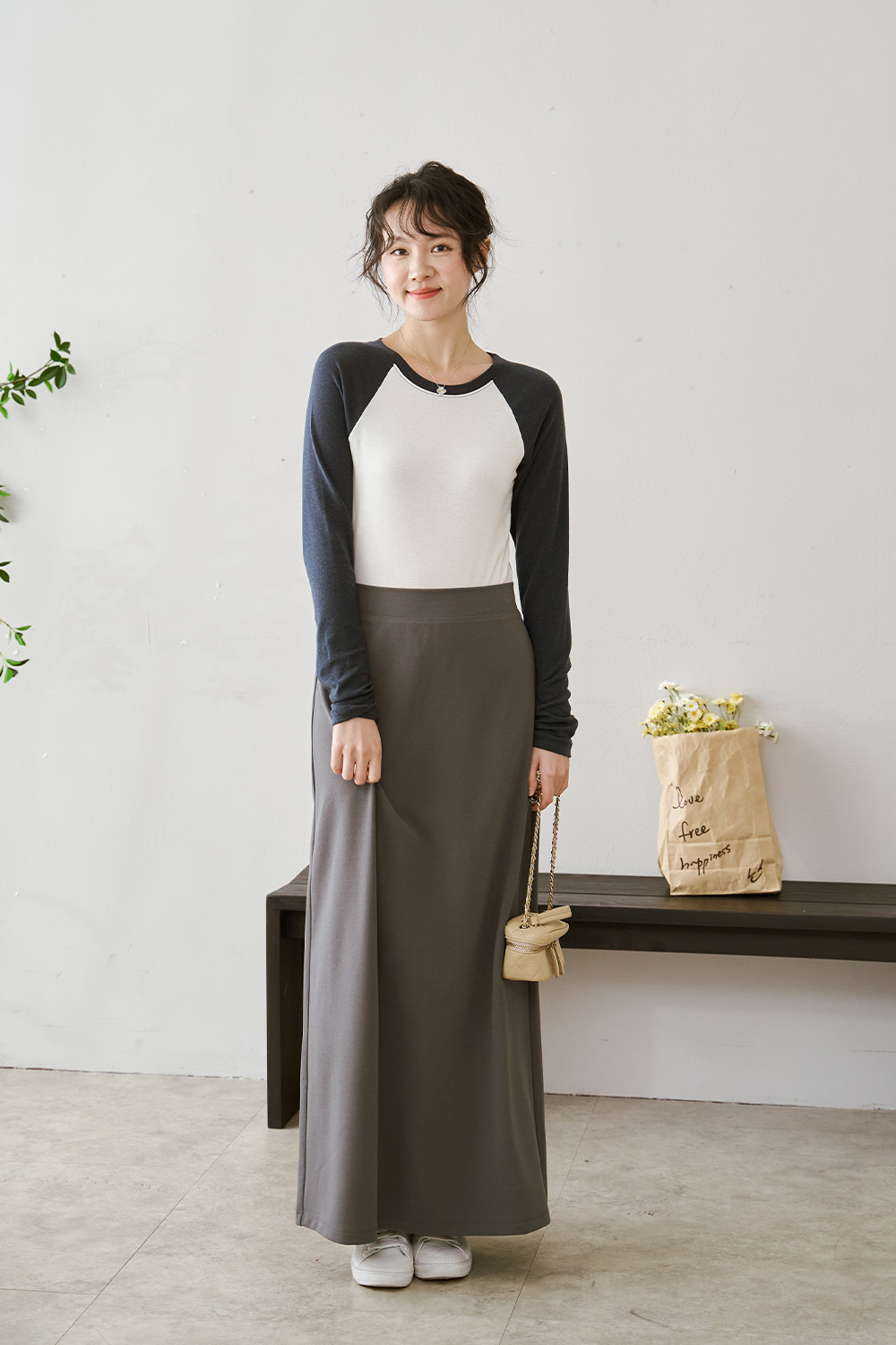 換日線 拼色修身拉克蘭長袖T