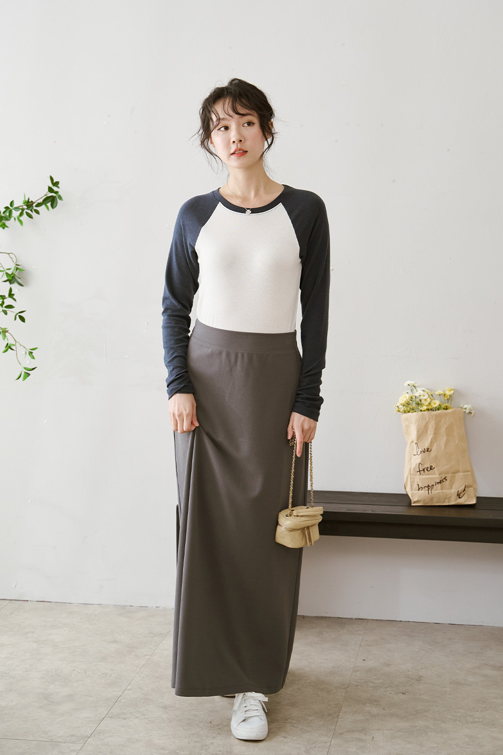 換日線 拼色修身拉克蘭長袖T