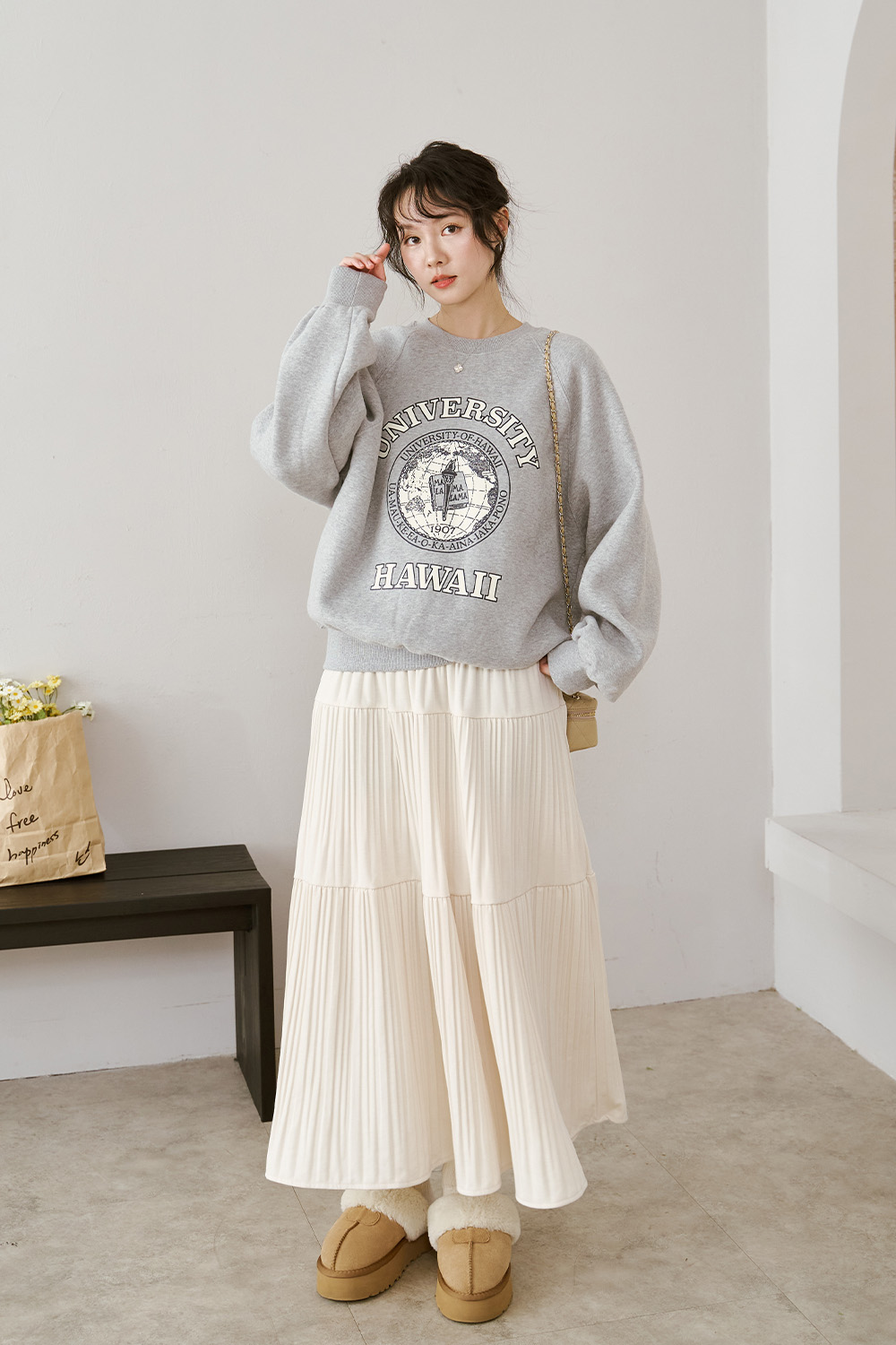 在家跨年 Hawaii內刷毛印花大學T