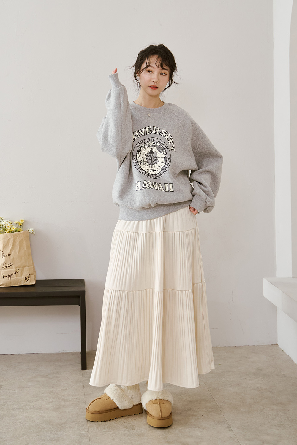 在家跨年 Hawaii內刷毛印花大學T