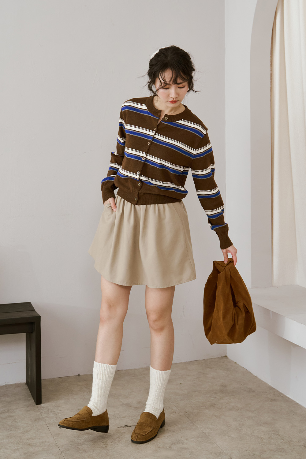 心動配色 跳色條紋針織外套