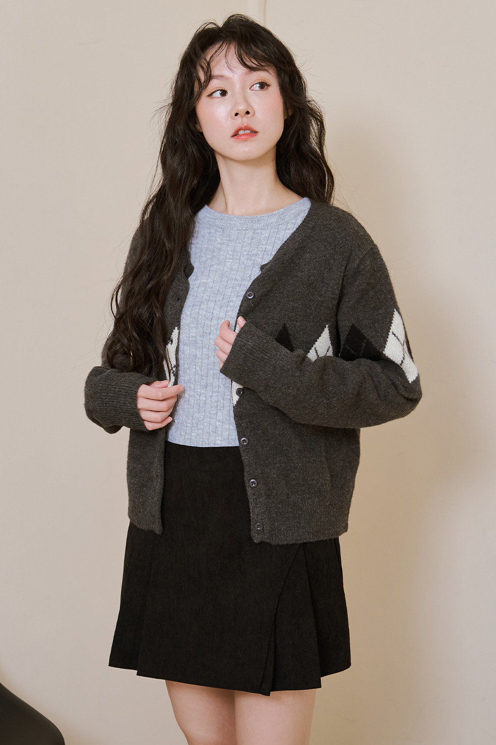 質感取勝 菱格紋針織外套