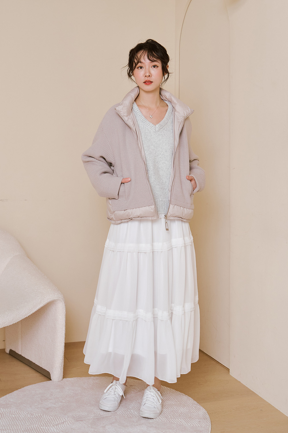 自帶優質感 立領針織拼接鋪棉外套