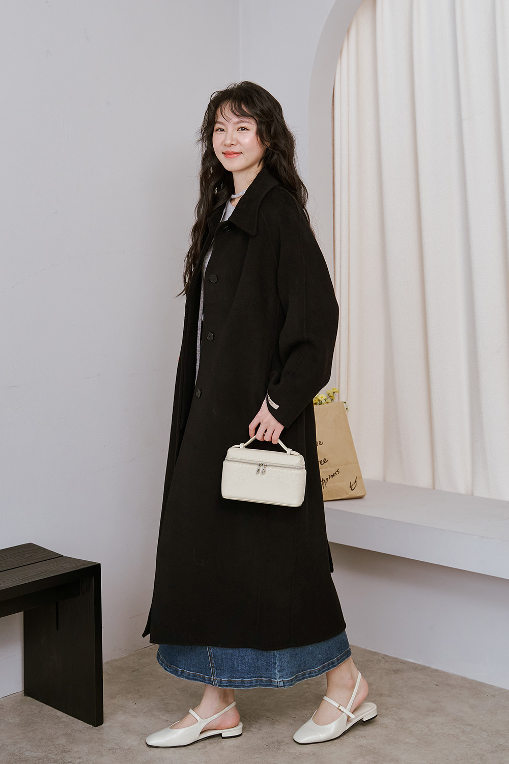 凱旋門 羊毛長大衣附鋪棉背心