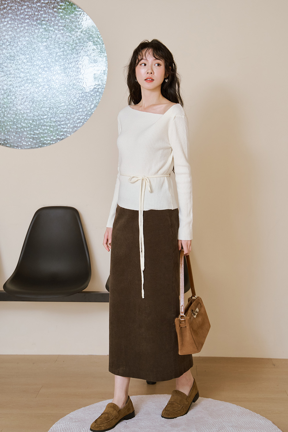 跑咖日常 燈芯絨直筒中長裙