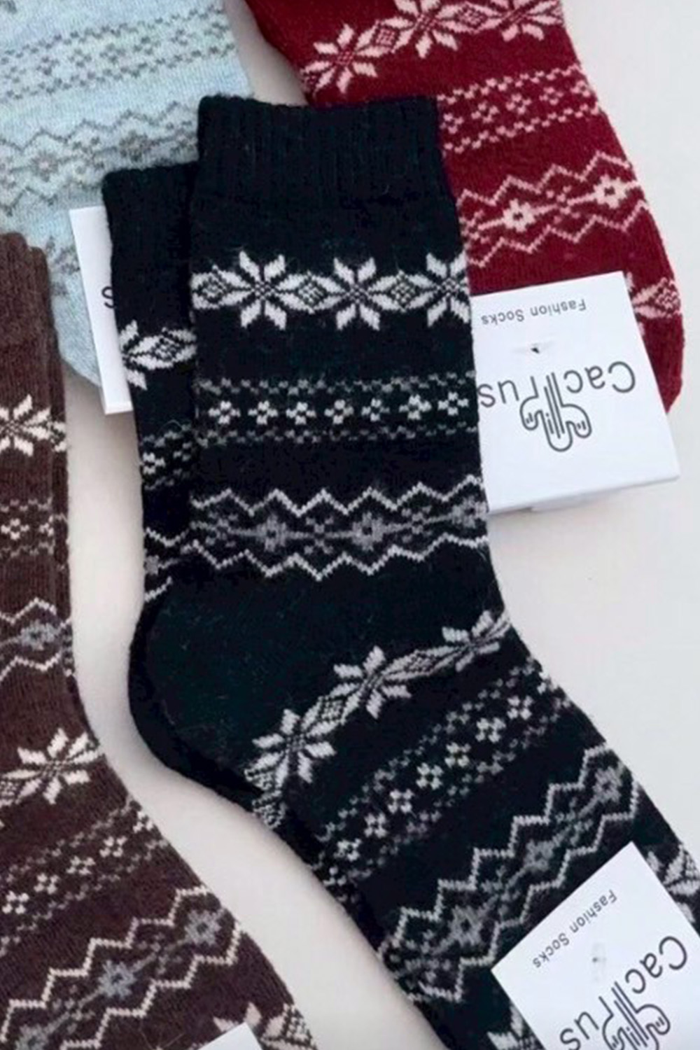 北歐旋律 雪花羊毛中筒襪