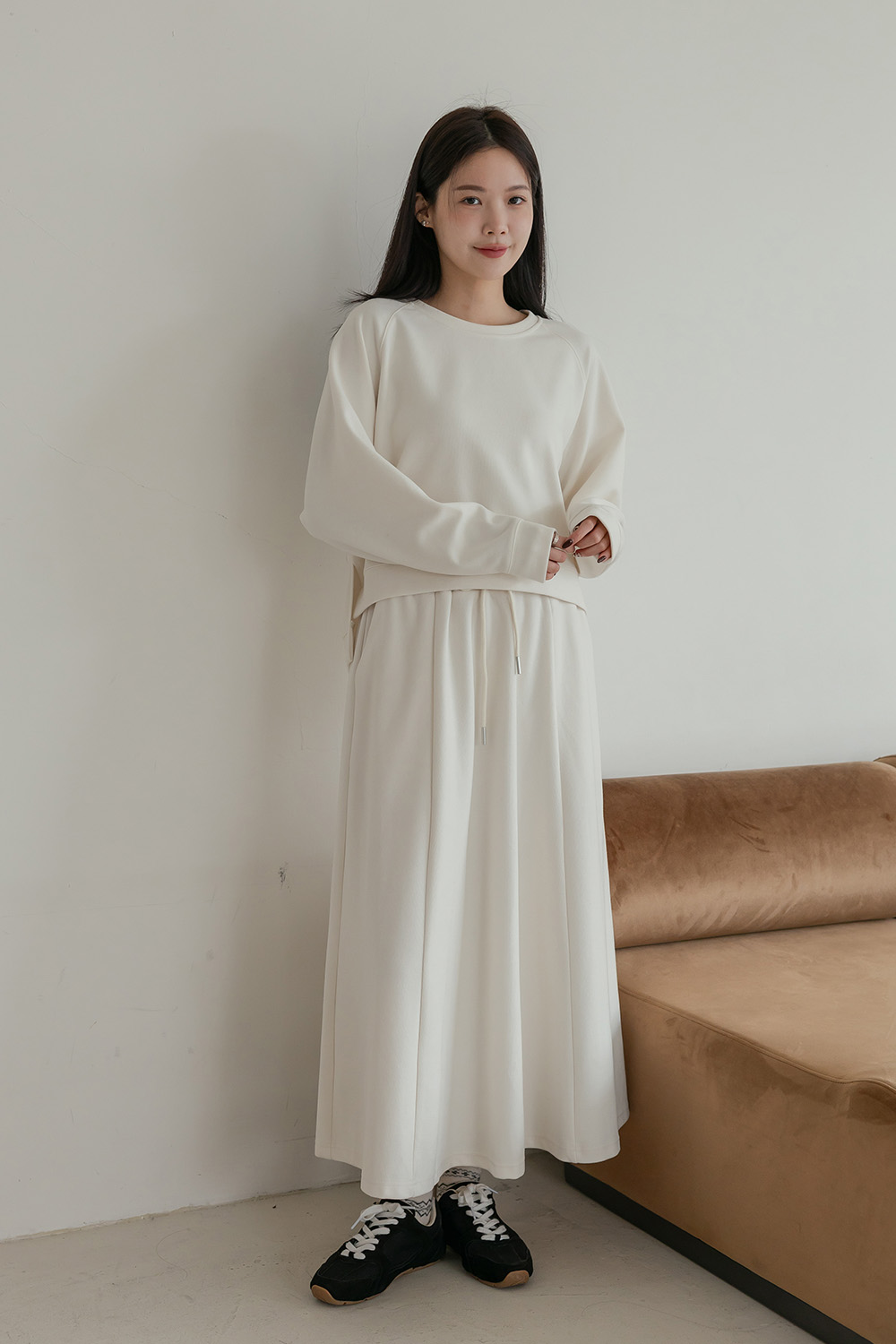 HEALER Made 舒適圈3.0 輕磨毛前短後長上衣+傘擺長裙休閒套裝