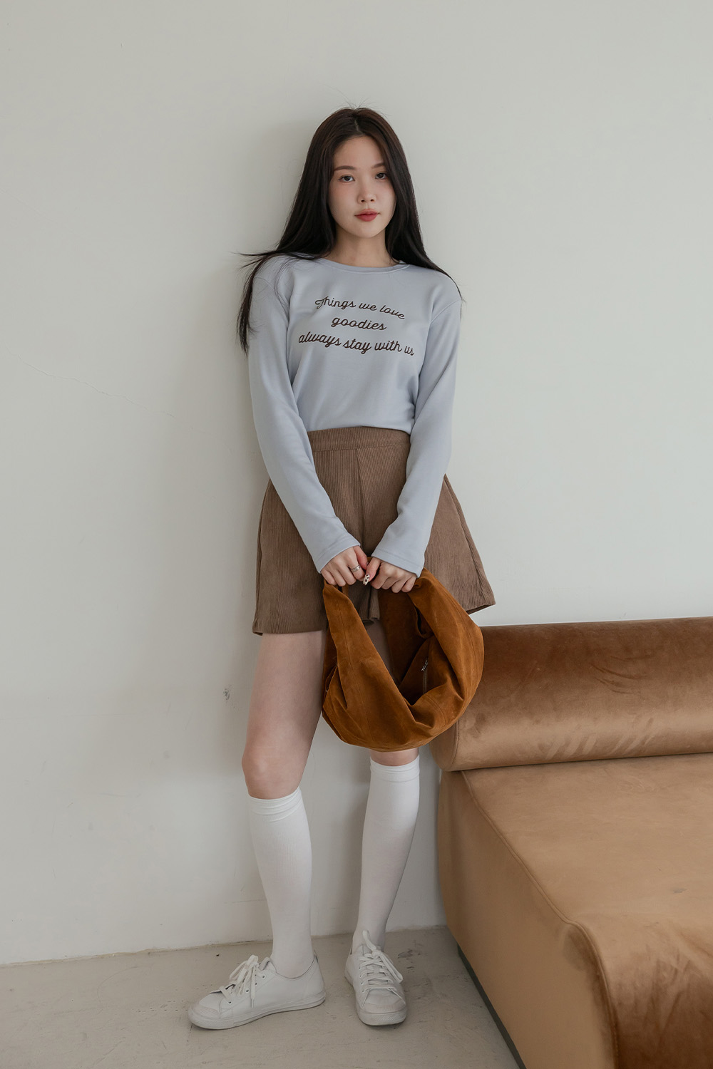 常伴左右 植絨文字印花刷毛長袖T