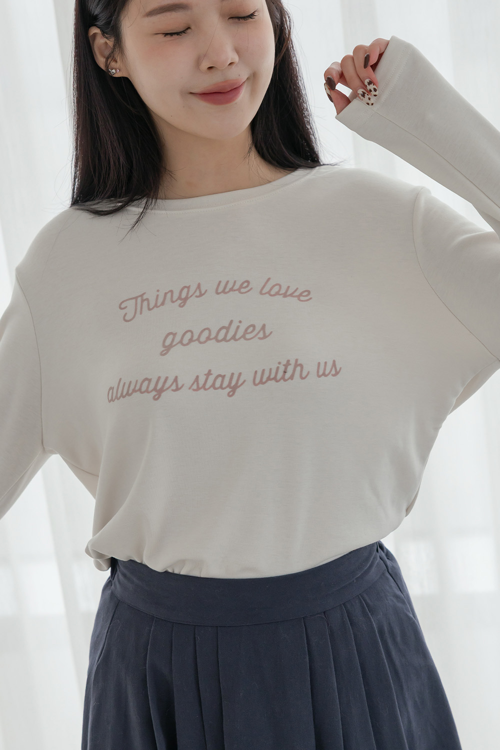 常伴左右 植絨文字印花刷毛長袖T