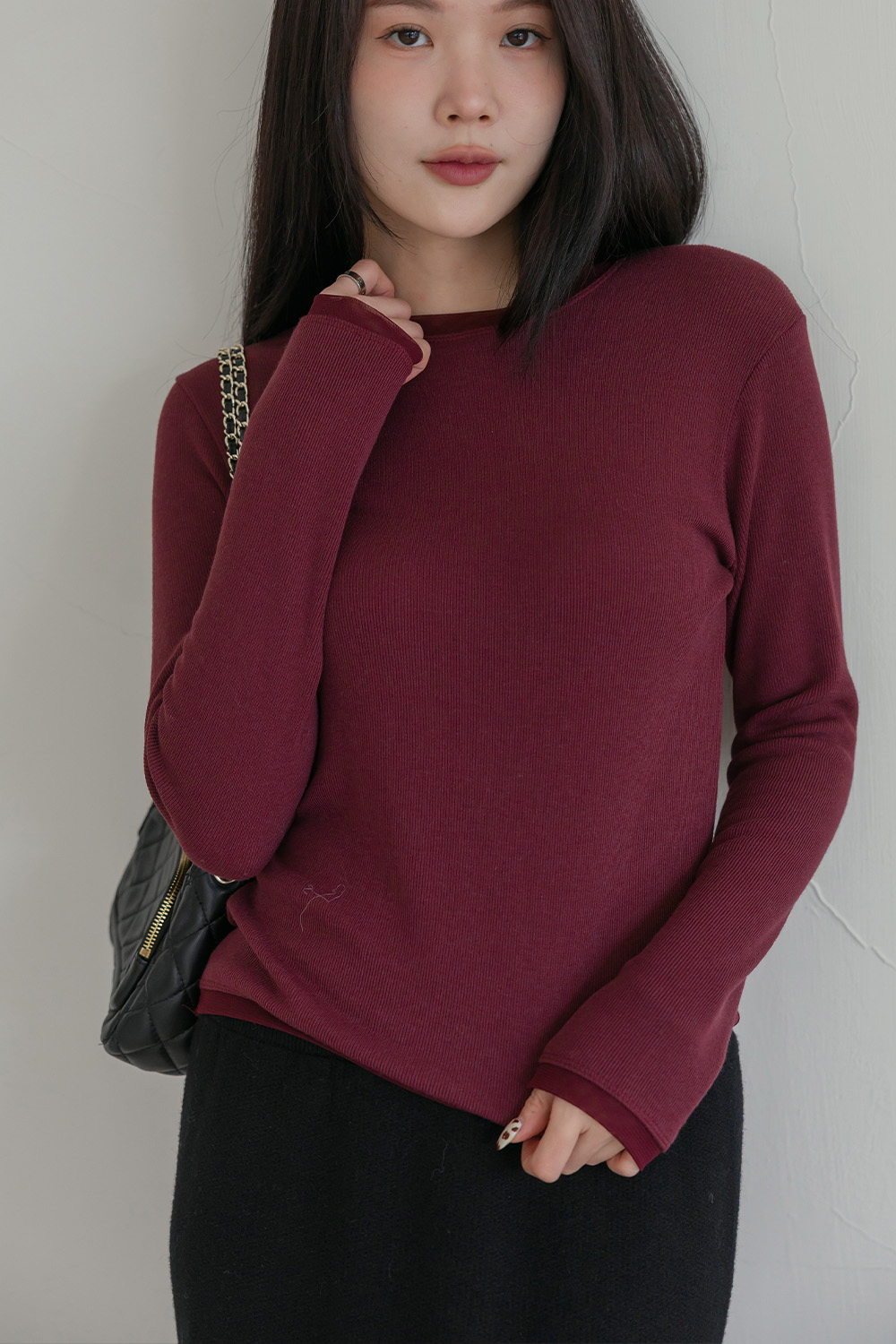 朦朧美 網紗剪接刷毛長袖T