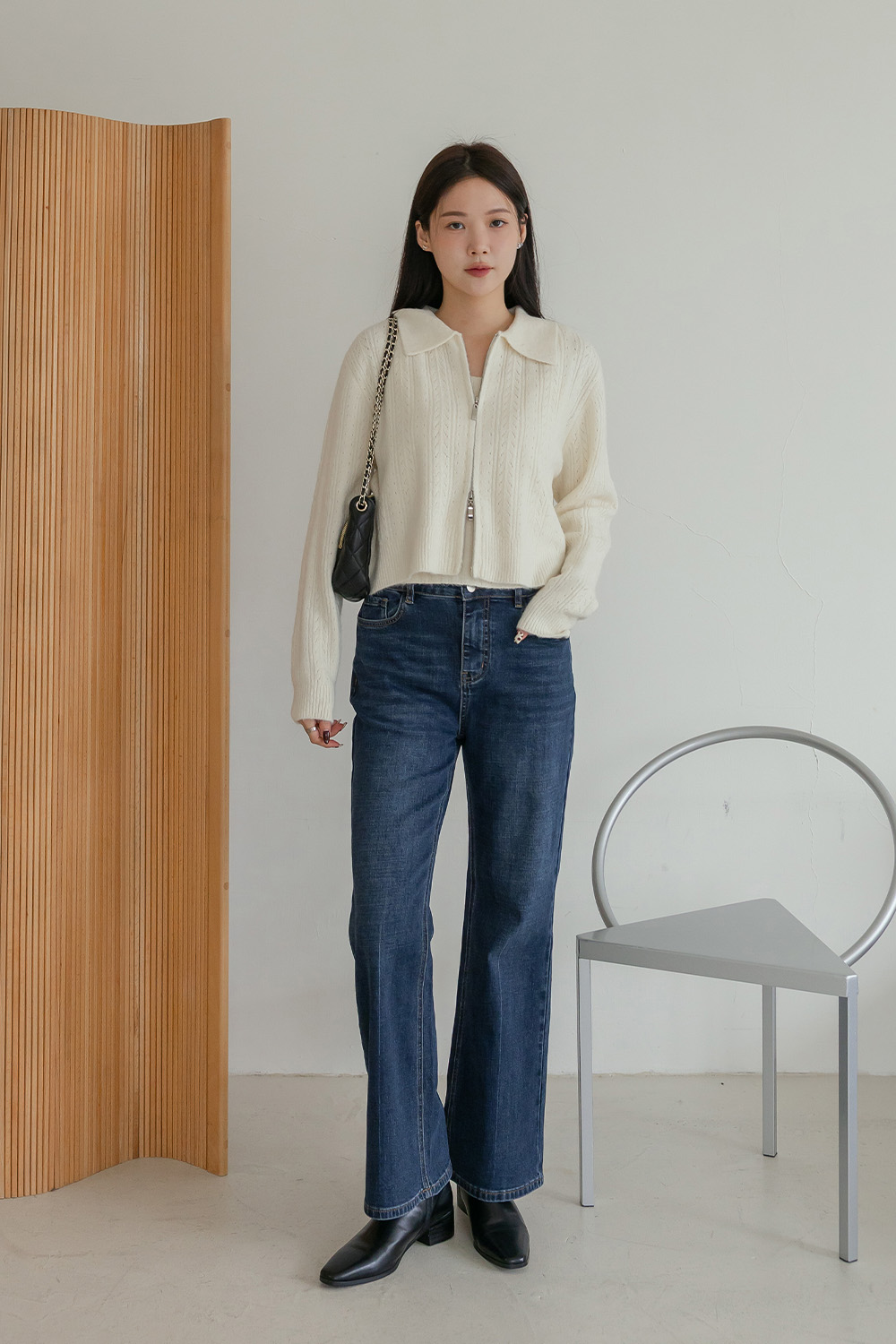 曖昧信號 挑洞翻領拉鍊針織背心外套SET