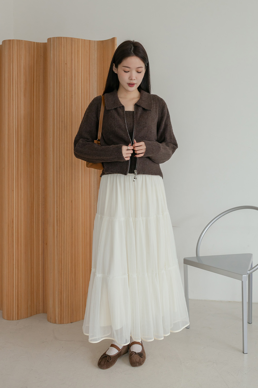 曖昧信號 挑洞翻領拉鍊針織背心外套SET