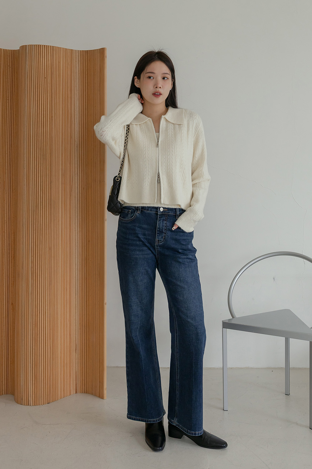 曖昧信號 挑洞翻領拉鍊針織背心外套SET